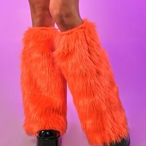 Vibrant Orange Faux Fur Leg Warmers